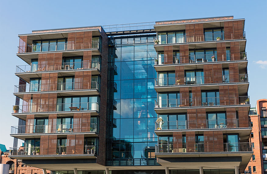Modern apartment complex featuring balconies